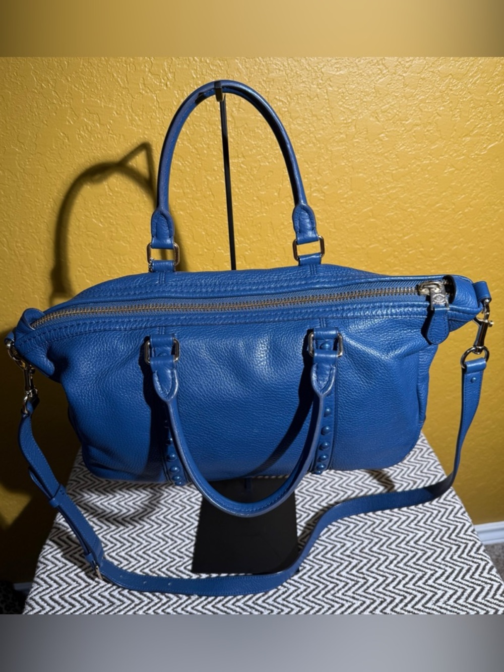 Coach Blue Pebble Leather Central Satchel with Studs - Picture 3 of 11